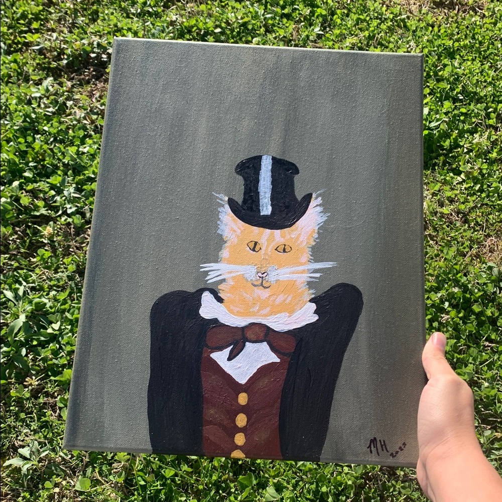Original Artwork Cat in 1800’s Wear Painting - Acrylic on Canvas - Picture 3 of 5